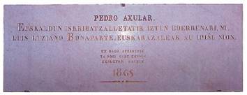 Louis-Lucien Bonaparte printzeak Pedro Axularren omenetan Sarako elizan jarritako harlauza.<br><br>